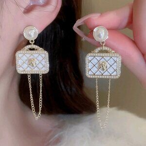 NEW!! 14k Gold Plated Elegant| Luxury| Handbag| Dangling Chain| Post Earrings